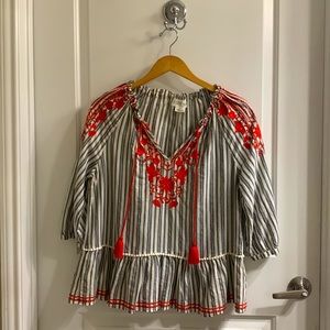 Kate Spade Broome Street Striped Embroidered Top | Size M